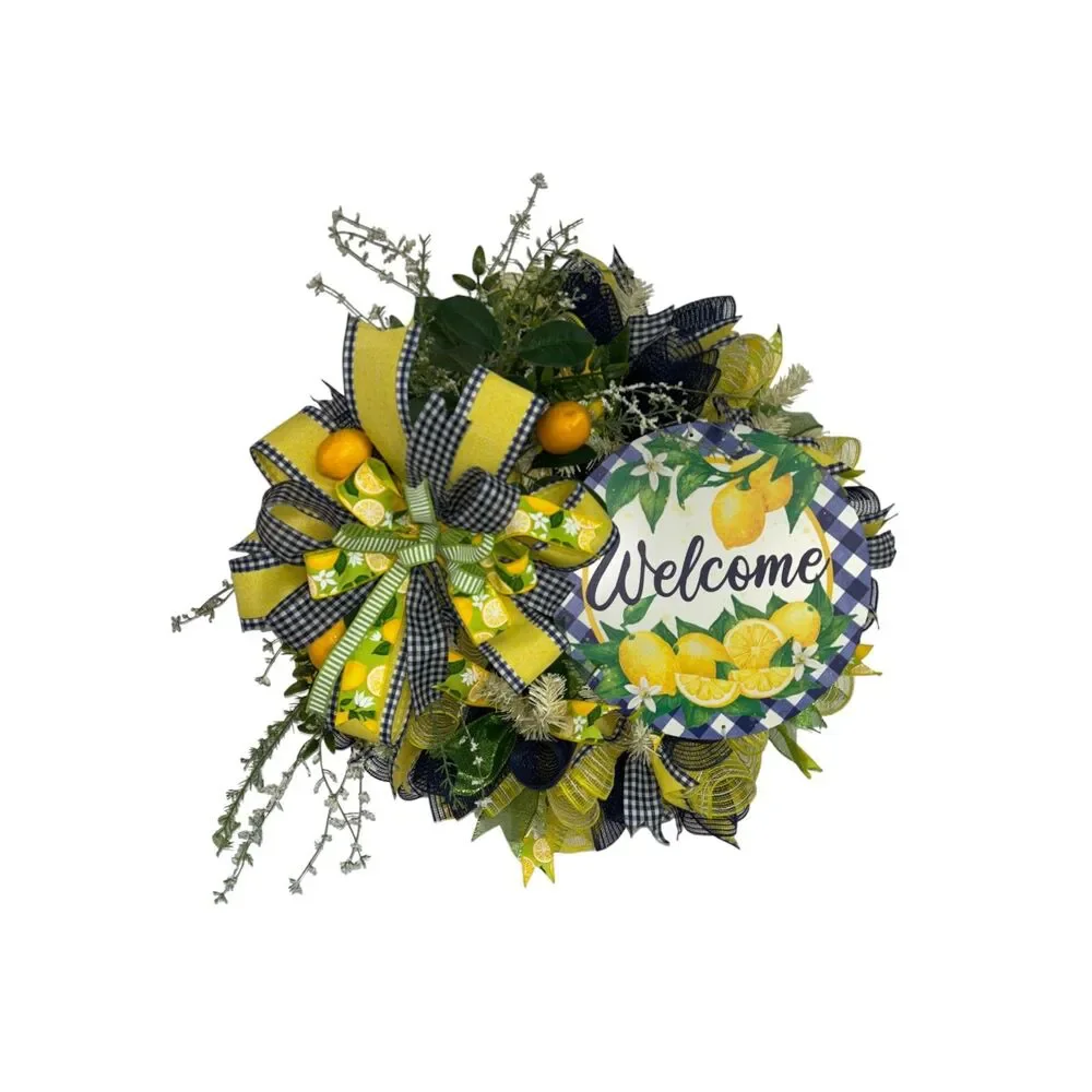 Lemon Summer Wreath, Lemon Front Door Wreath, Welcome Wreath